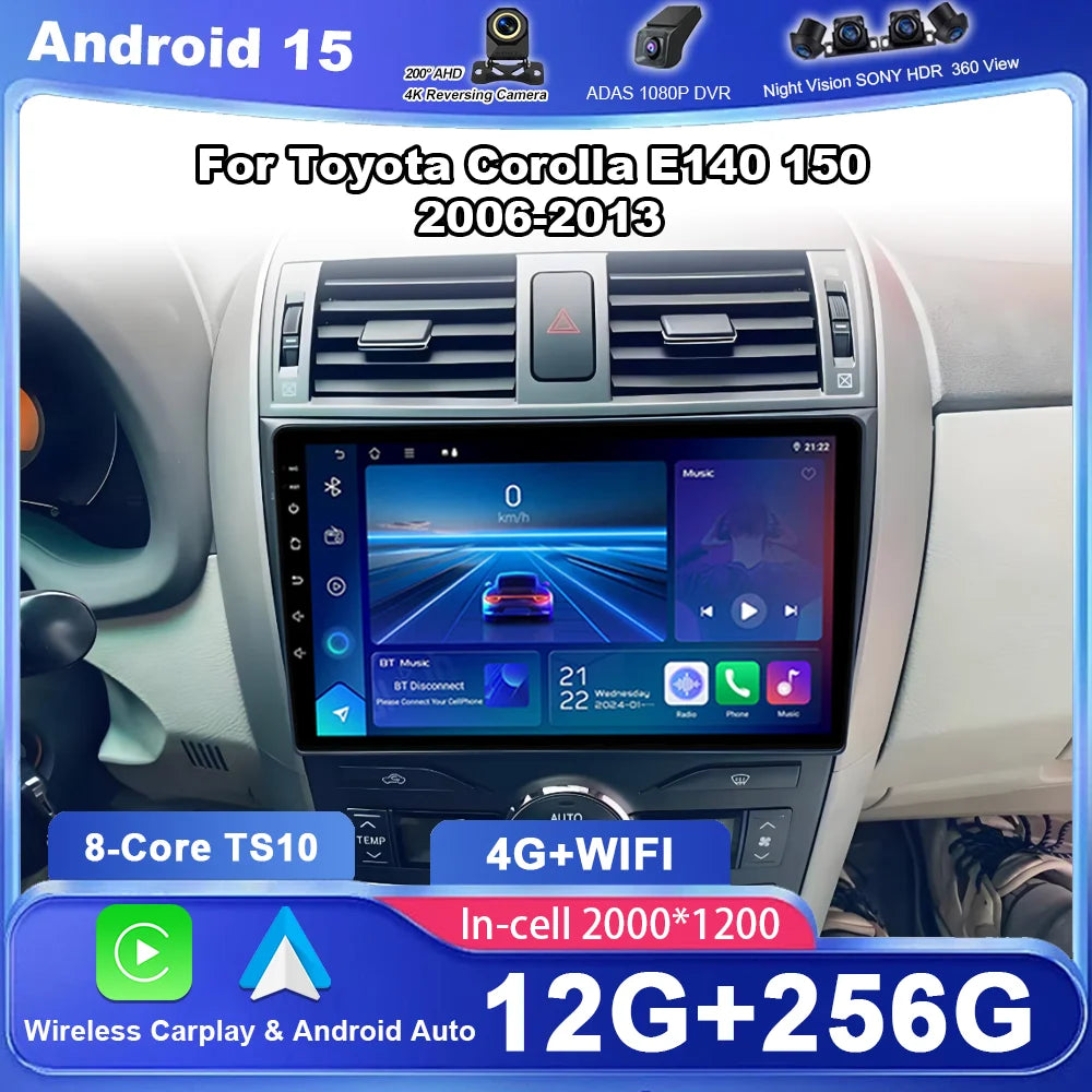 Car Android 15 Radio Stereo Auto For Toyota Corolla E140 150 2006-2013 Multimedia Video Pl