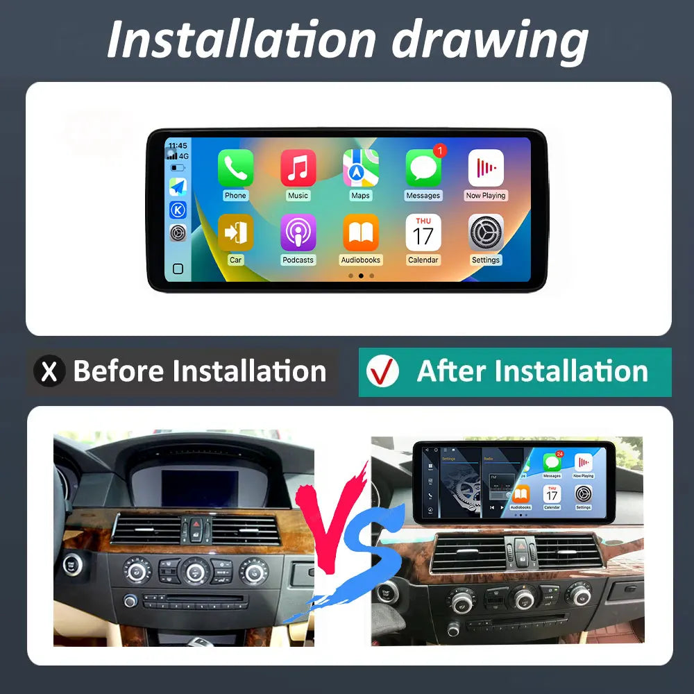 Android 16 Car Video Multimedia Player Carplay 12.3 ‘’ for BMW 5 Series E60 E61 E62 2006 -