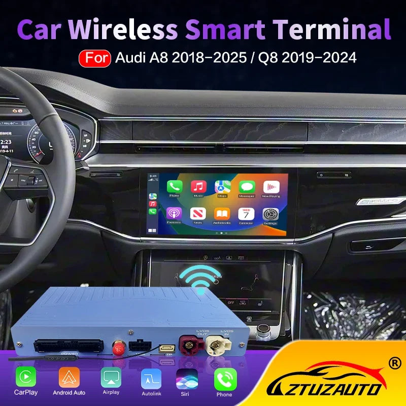 Newest Wireless CarPlay Box For Audi A8 Q8 MIB3 2018-2025 8.8 10.1 Android Auto Mirror Nav