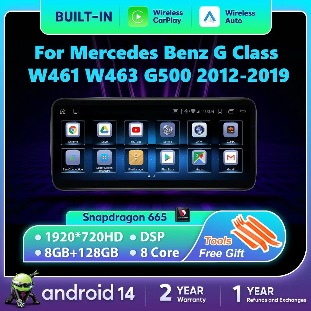 Android 14 Wireless Auto CarPlay For Mercedes Benz G Class W461 W463 G500 2012-2019 Car Mu