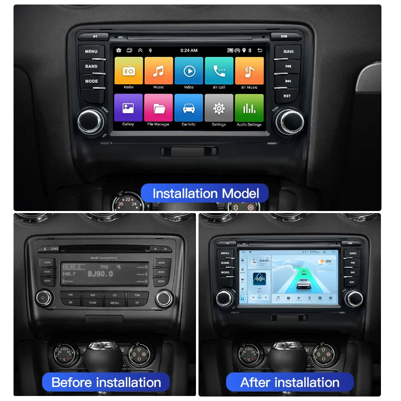 SZLELV Car Radio Android 15 For Audi TT MK2 8J Carplay Auto Audio Video Player Autoradio G