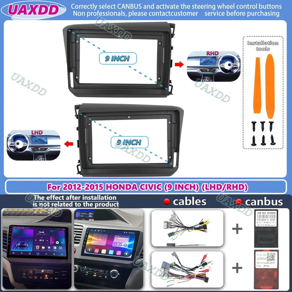 FOR 2012-2015 HONDA CIVIC 9INCH 2 Din Car Android frame Center fascia cable video harness