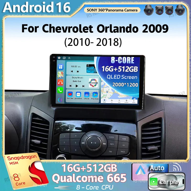 Android 16 For Chevrolet Orlando 2009 2010 - 2018 2K QLED Stereo Car Radio Multimedia Vide