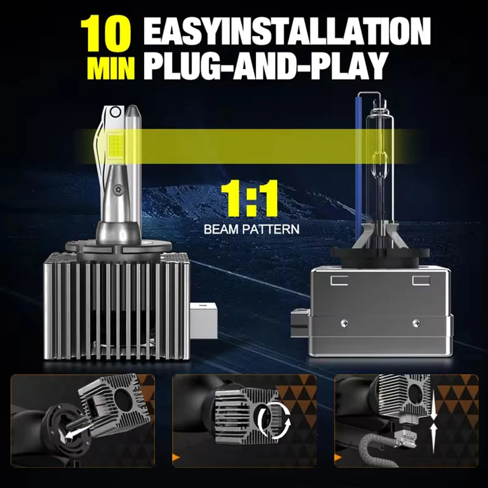 D1S D3S LED Headlights HID D2S D4S D5S D8 Turbo LED 30000LM 300W Two-sided CSP Chip 6000K