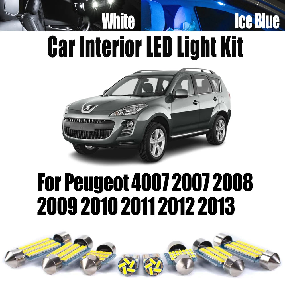 8-Piece LED Interior Light Kit for Peugeot 2007-2009 - Canbus Dome Map Door Trunk Bulbs | AUTOKITSHOP