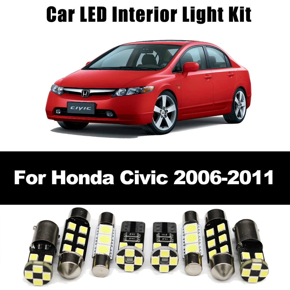 11Pcs License Plate Bulb LED Interior Dome Reading Light Kit For Honda Civic 8 M for Honda Civic MK8 - Canbus LED Car Li