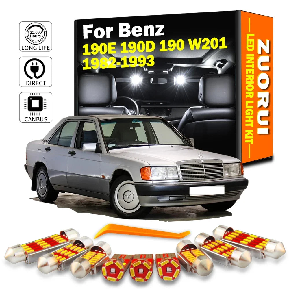 14-Piece LED Interior Light Kit for Mercedes Benz 190E 190D 190 W201 1982- 1992 - Canbus Dome Map Door Trunk Bulbs | ...