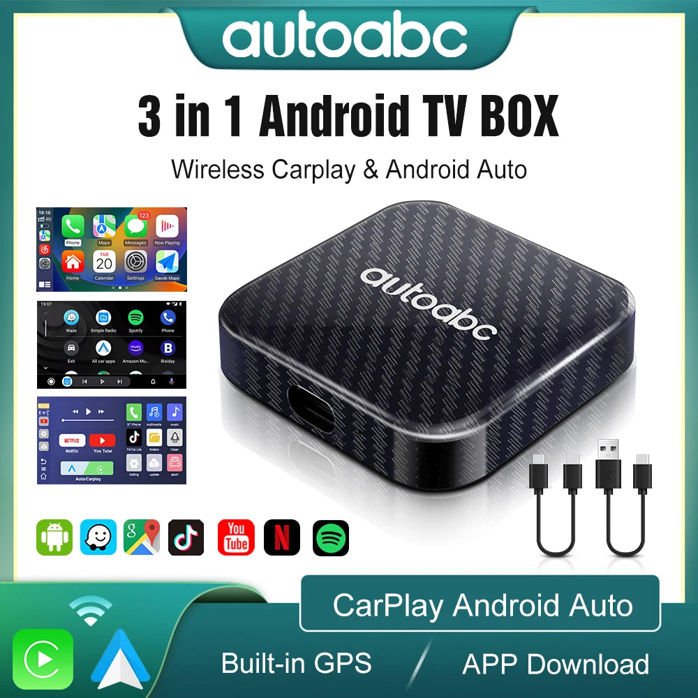 2025 Smart Wireless Android Auto CarPlay Ai Box TV Box Wifi Built-in Play Store Netflix Yo