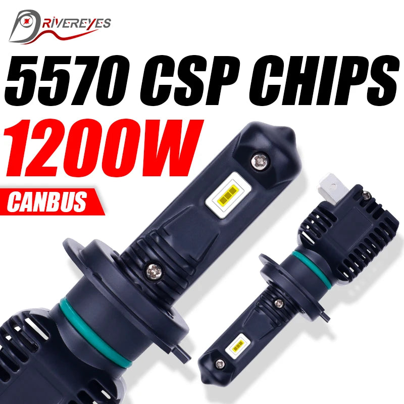 1200W 5570 CSP H7 LED Headlights Mini 1:1 size Plug and play Canbus No Error Auto Lights L