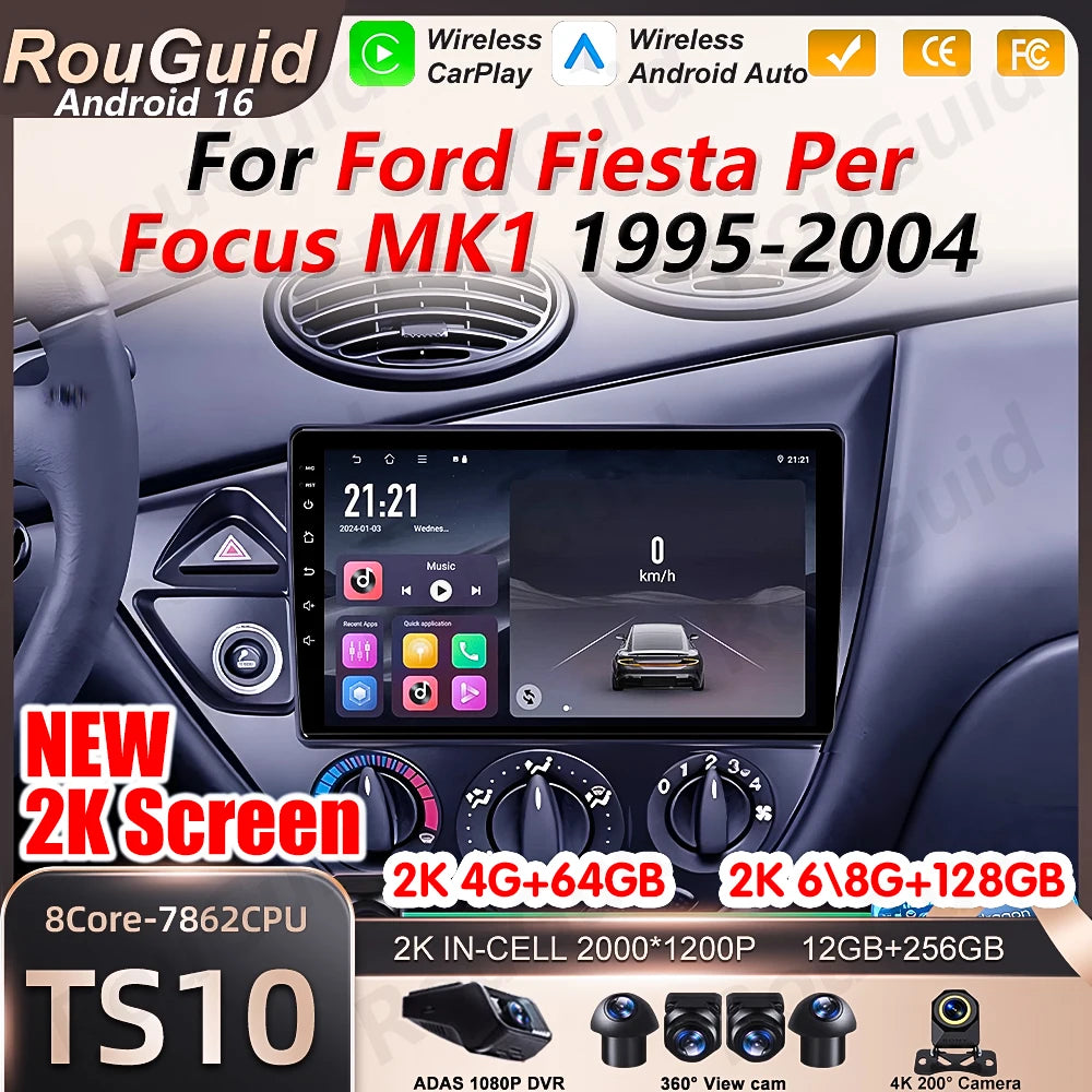 Android 16 Carplay Car Radio For Ford Fiesta Focus MK1 1995 1996 1997 1998 1999 2000 2001  | AUTOKITSHOP