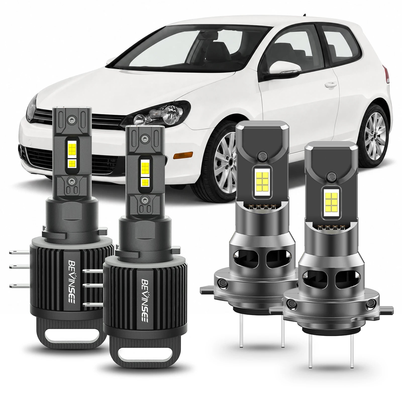 BEVINSEE H15+H7 LED Headlight Bulbs for VW for Golf MK6 MK7 Polo 6R Tiguan MK1 Passat B7 f