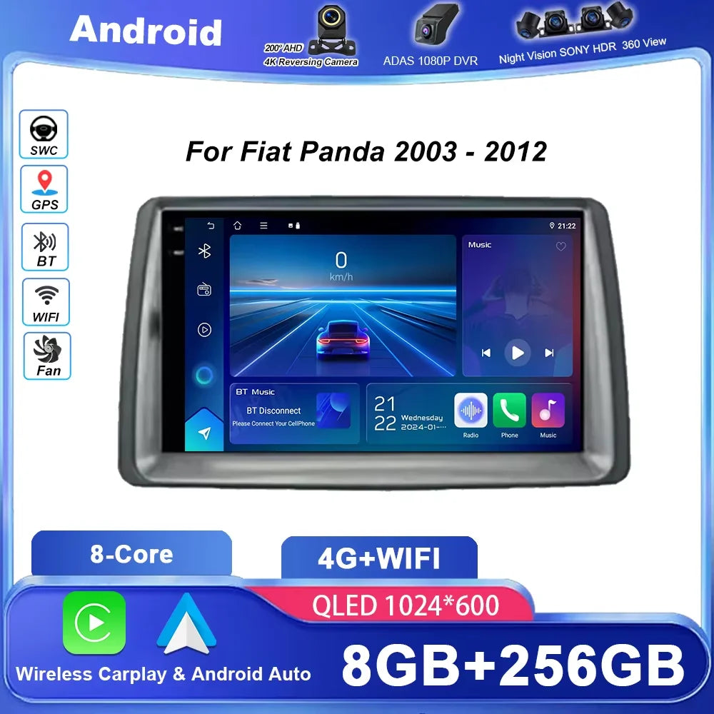 7 Inch Wireless CarPlay Radio For Fiat Panda 2003 2004 2005 2006 2007 2008 - 2012 Car Mult