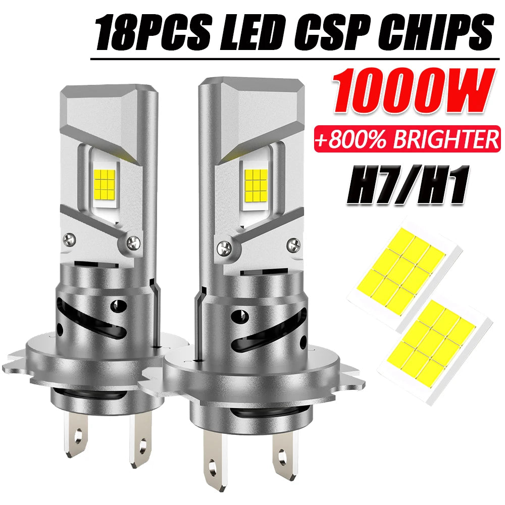 H7 H1 CANBUS LED Lights for Car 1000LM Turbo Fan Diode Headlight Bulbs 6000K Bright White