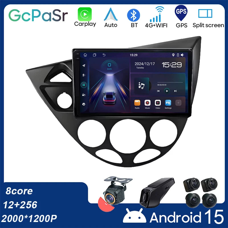 Android 15 For Ford Fiesta 1995-2001 Focus MK1 1998-2004 Car Radio Multimedia 4G WIFI Carp