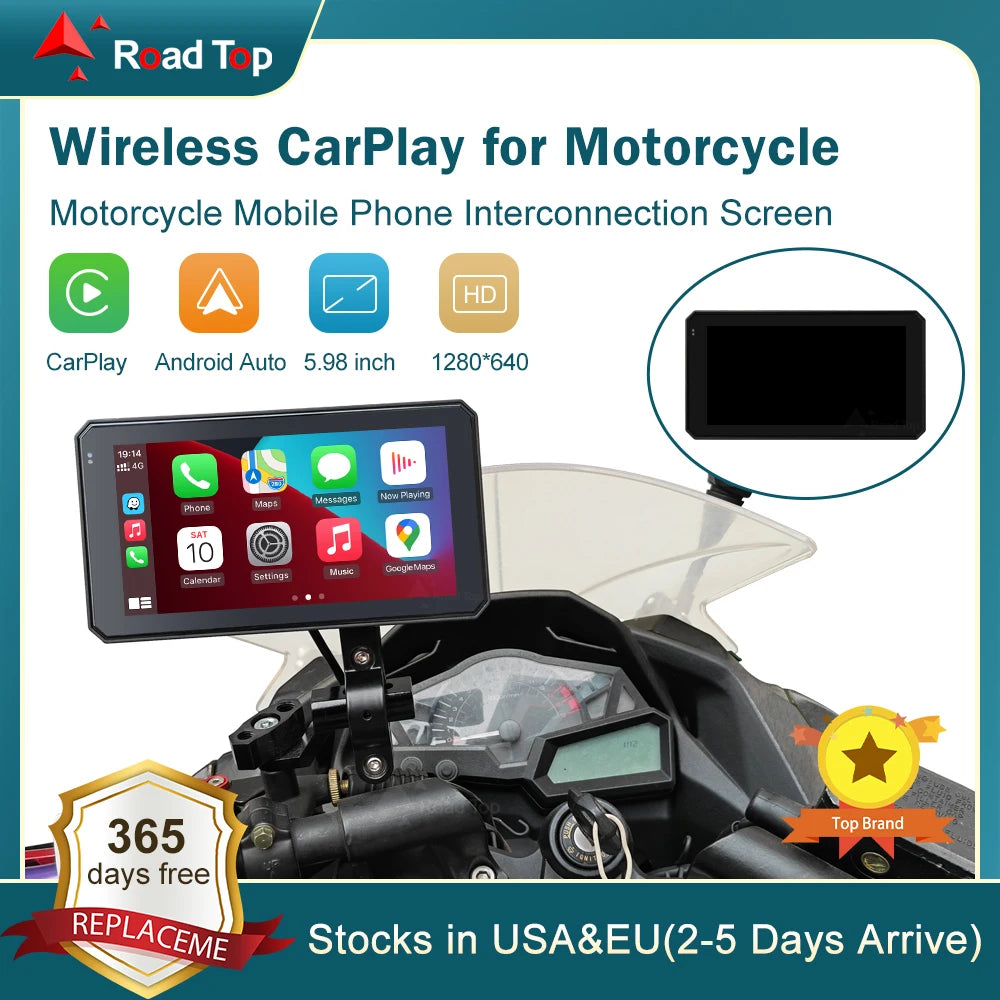 ROADTOP 5.98” Waterproof Wireless Android Auto Carplay Screen for Motorcycle Navigation St