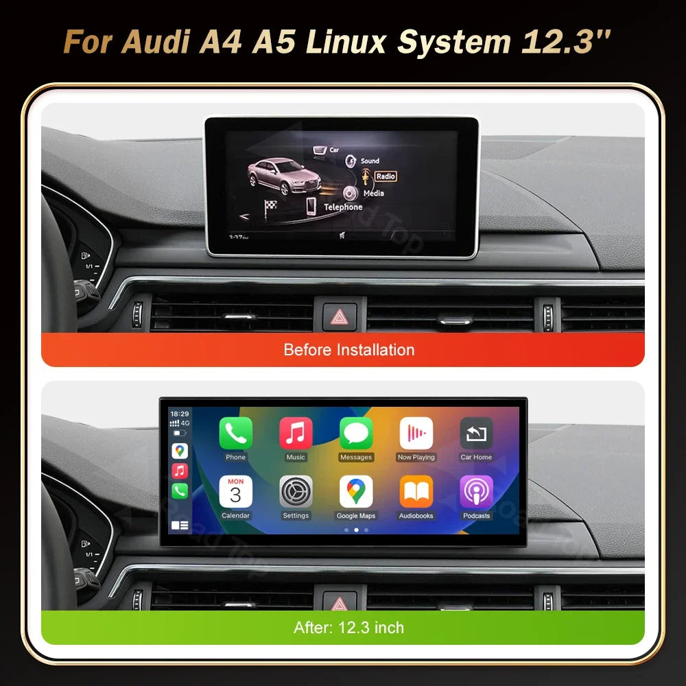 EU RoadTop 12.3 Linux Touch Screen For Audi A4 A5 MIB2 2016-2019 Wireless CarPlay Multimed