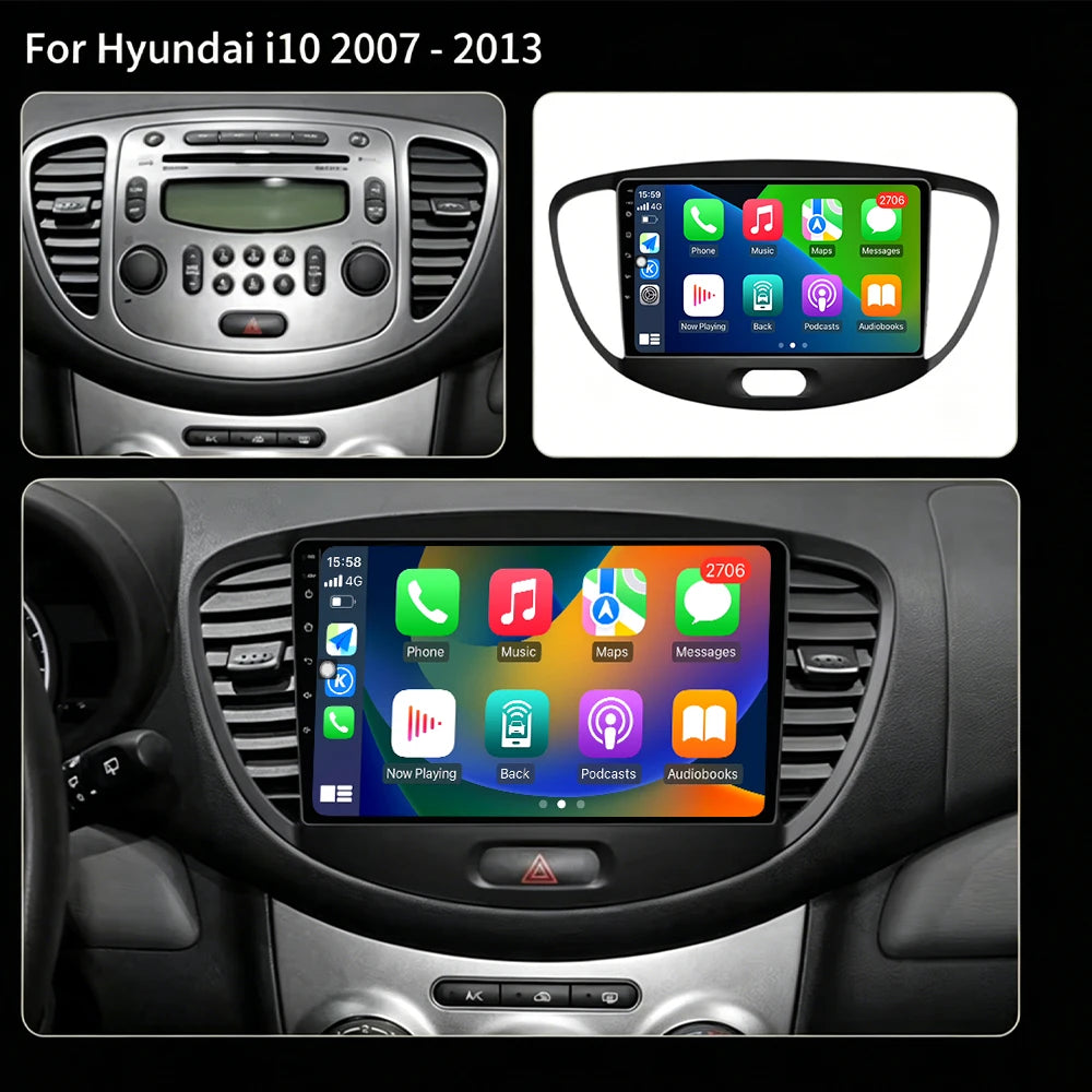Android 16 For Hyundai I10 2007-2013 GPS Navigation Cooling Fan CarVideo Multimedia Player