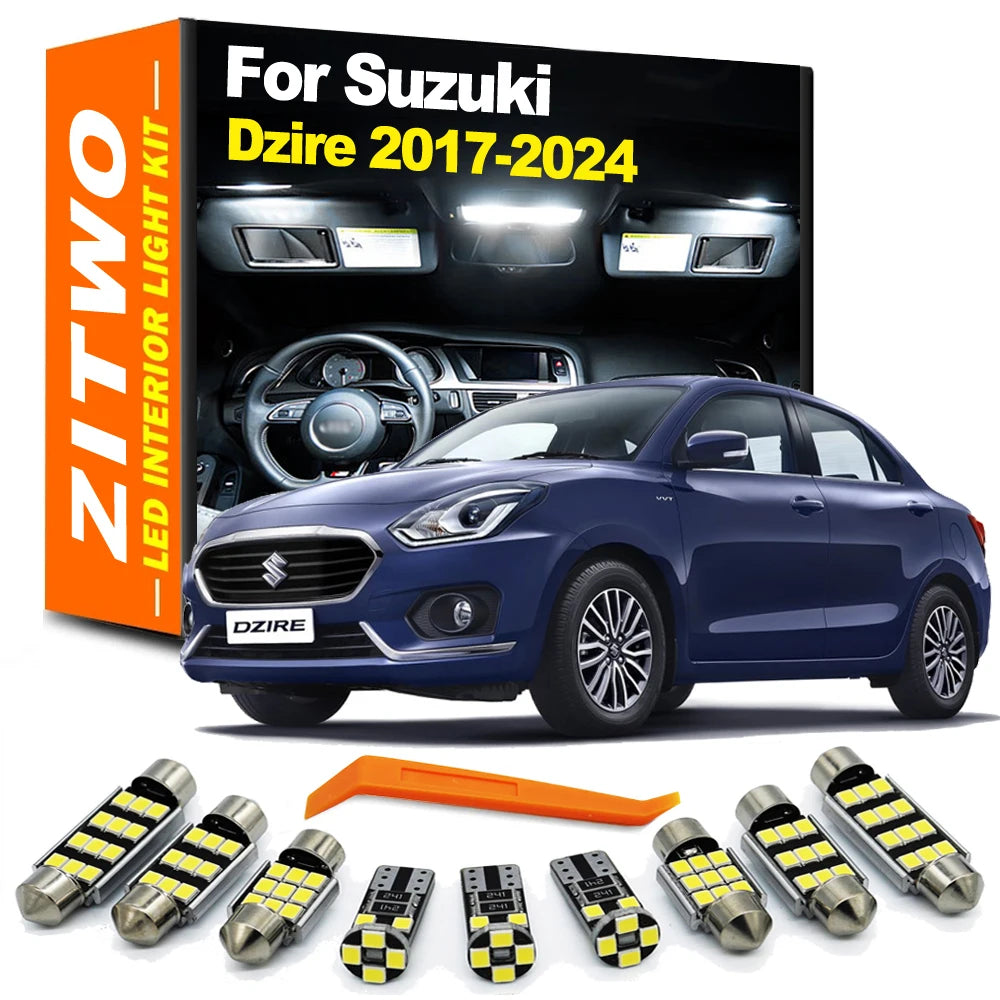 ZITWO 10Pcs Canbus Interior LED Map Dome Reading Light Kit For Suzuki Dzire 2017 2018 2019 2020 2021 2022 2023 2024 Trunk Lamp