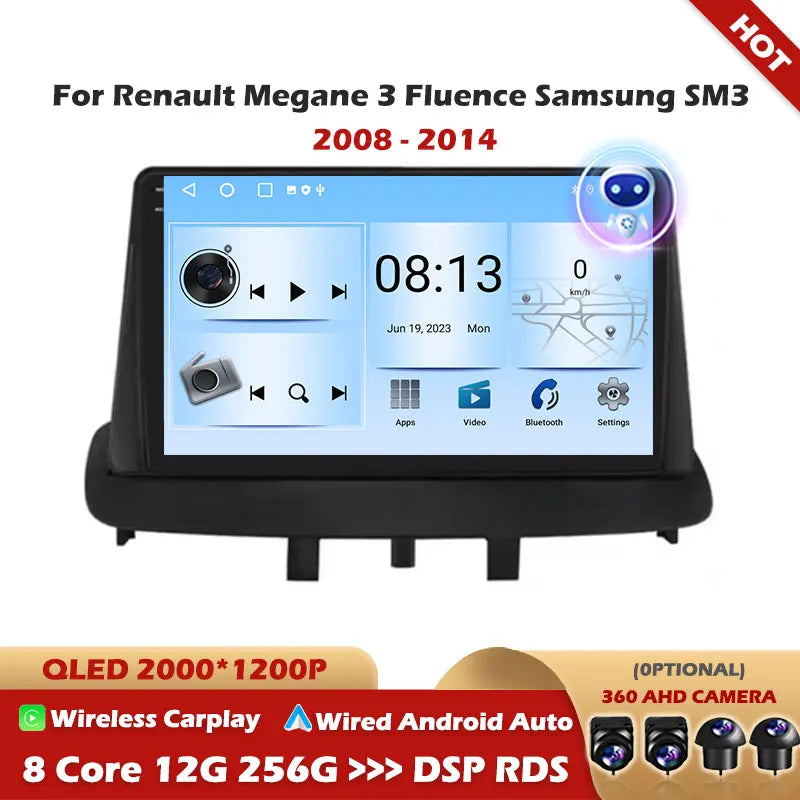 For Renault Megane 3 Fluence Samsung SM3 2008 - 2014 Android 16 WIFI+4G Car Radio Multimed