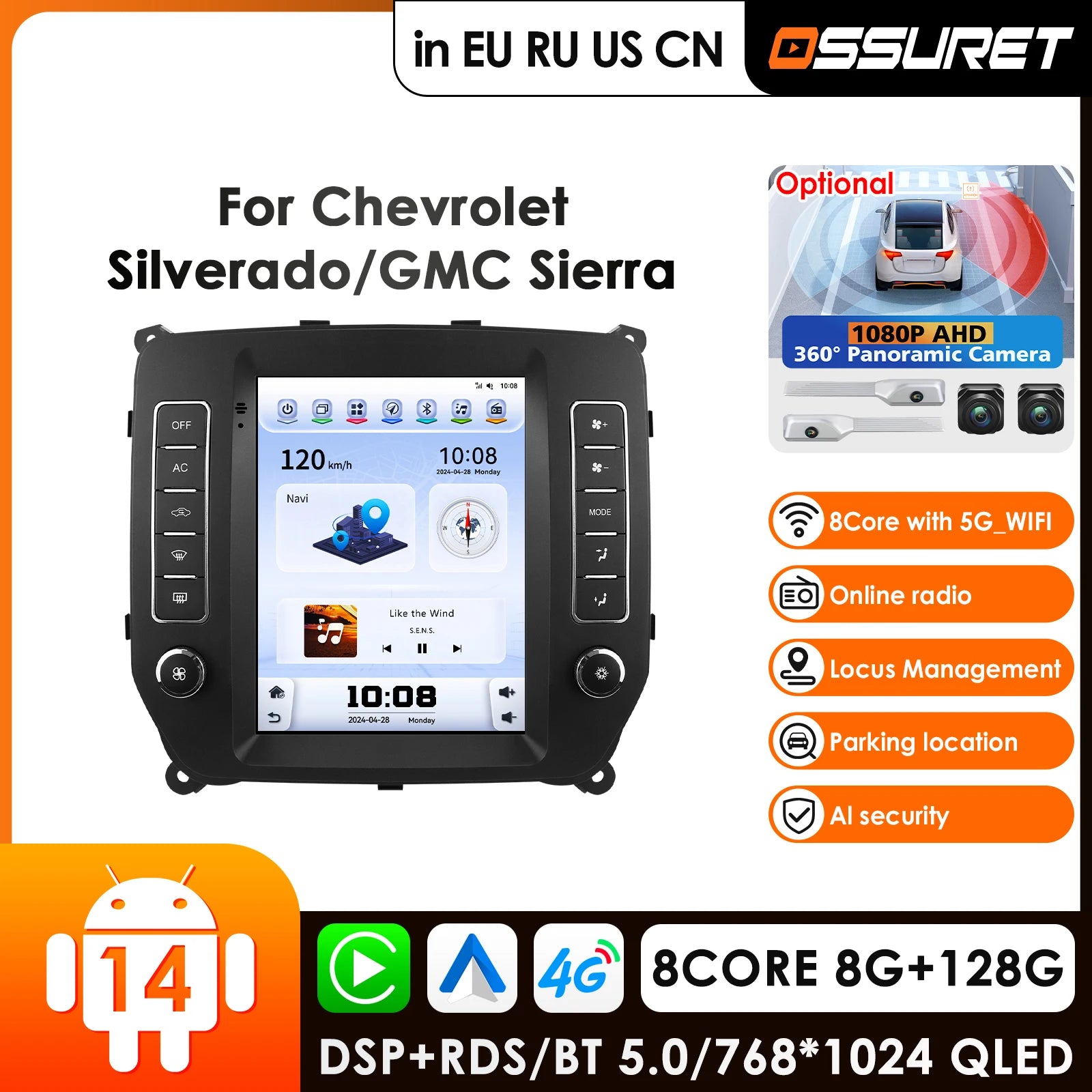 9.7" Car Radio GPS Wireless Carplay Android for Chevrolet Silverado 2014-2019 GMC Sierra Multimedia Video Player Navigat