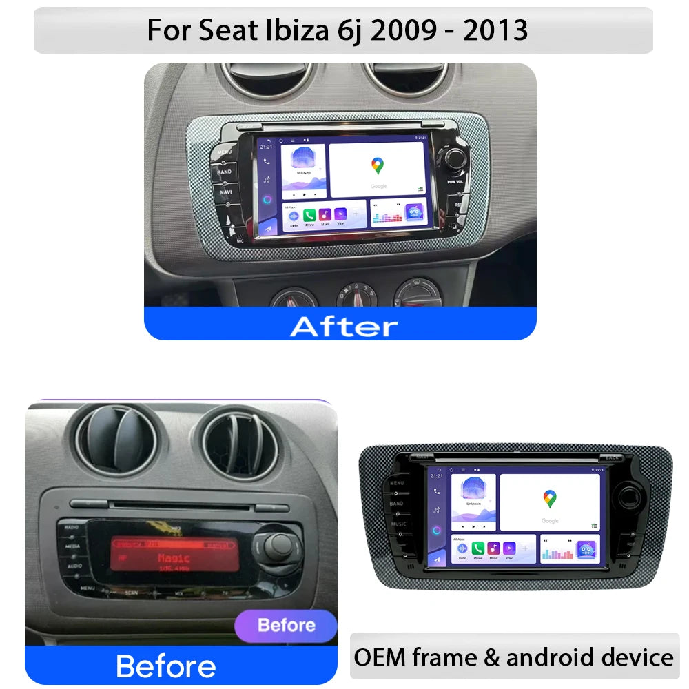 Android 16 CarPlay Car Radio For Seat Ibiza 6j 2009 2010 2011 2012 2013 5G WiFi Auto Multi