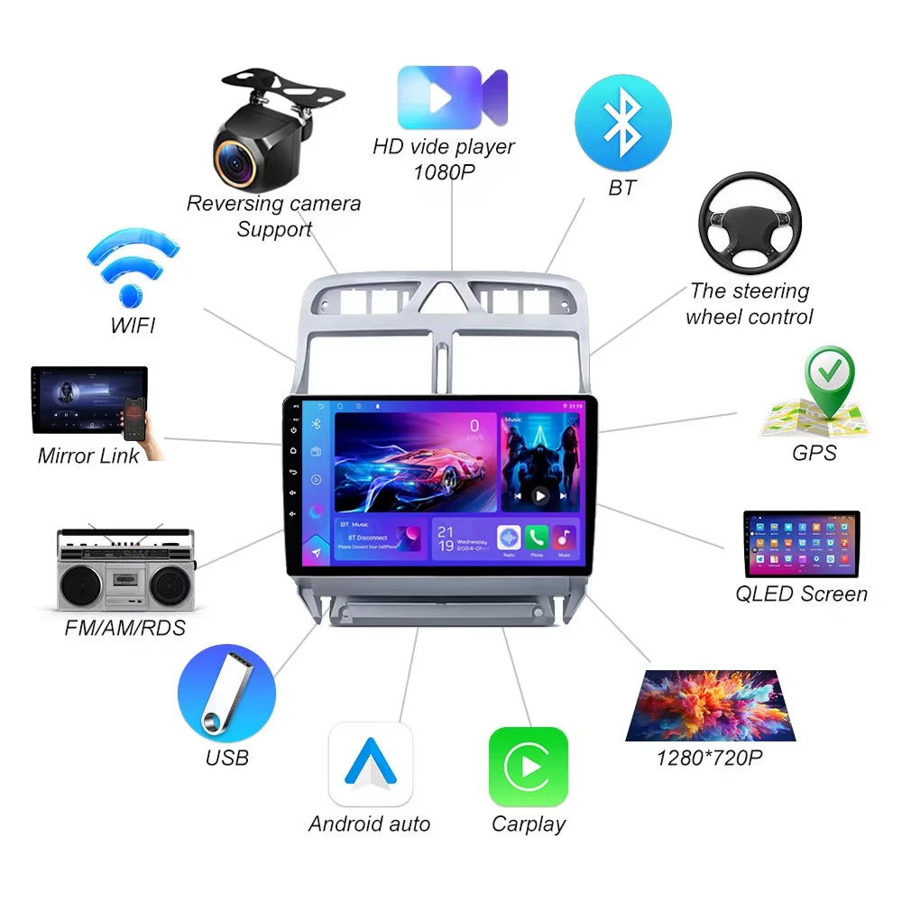 Car Radio For Peugeot 307 307cc 307sw 2002 - 2013 Multimedia Player Gps Navi Audio 2din Ql | AUTOKITSHOP