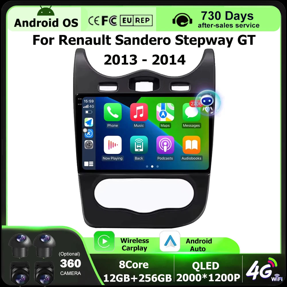 Android 16 Auto Carplay For Renault Sandero Stepway GT 2013-2014 Car Radio Multimedia Vide