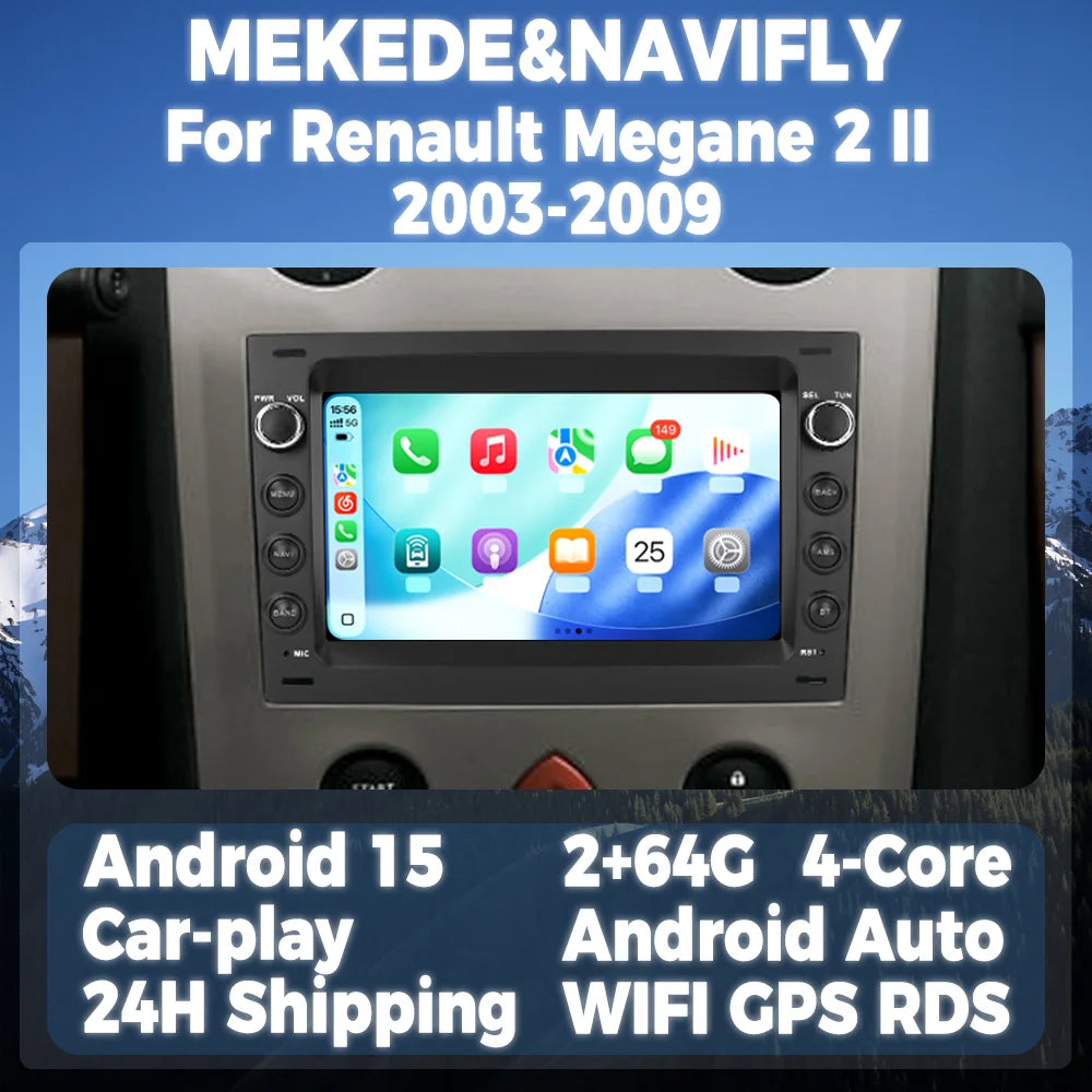 Wireless CarPlay Android Auto Multimedia Display Screen For Renault Megane 2 II 2003-2009