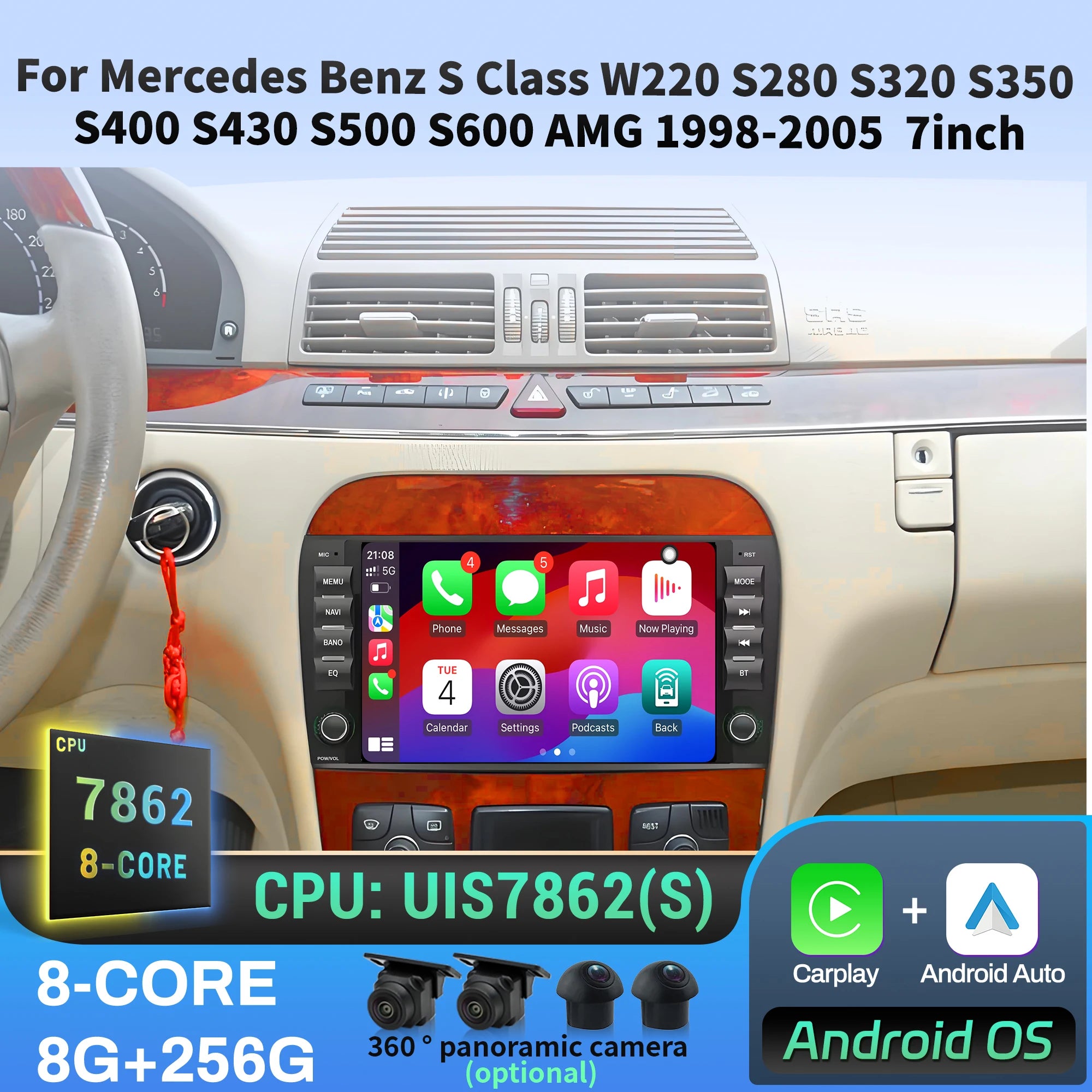 7 inch Car Radio For Mercedes Benz S Class W220 S280 S320 S350 S400 S430 S500 S600 AMG 199