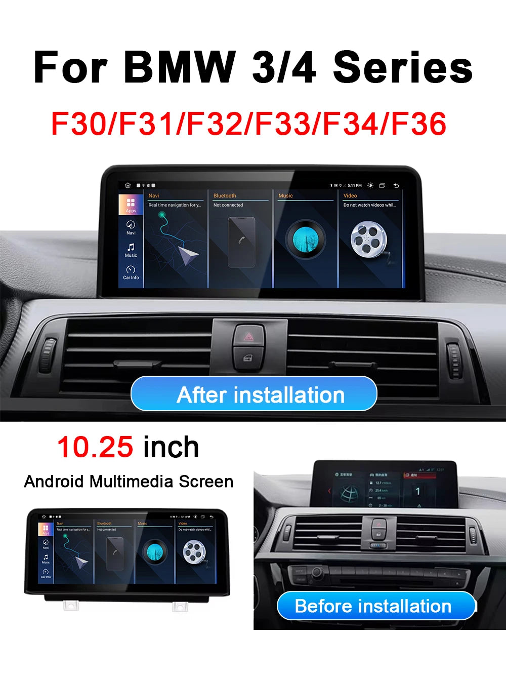 10.25inch Car Multimedia Display Screen Android For BMW 3 - 4 Series F30 F31 F32 F33 F34 F