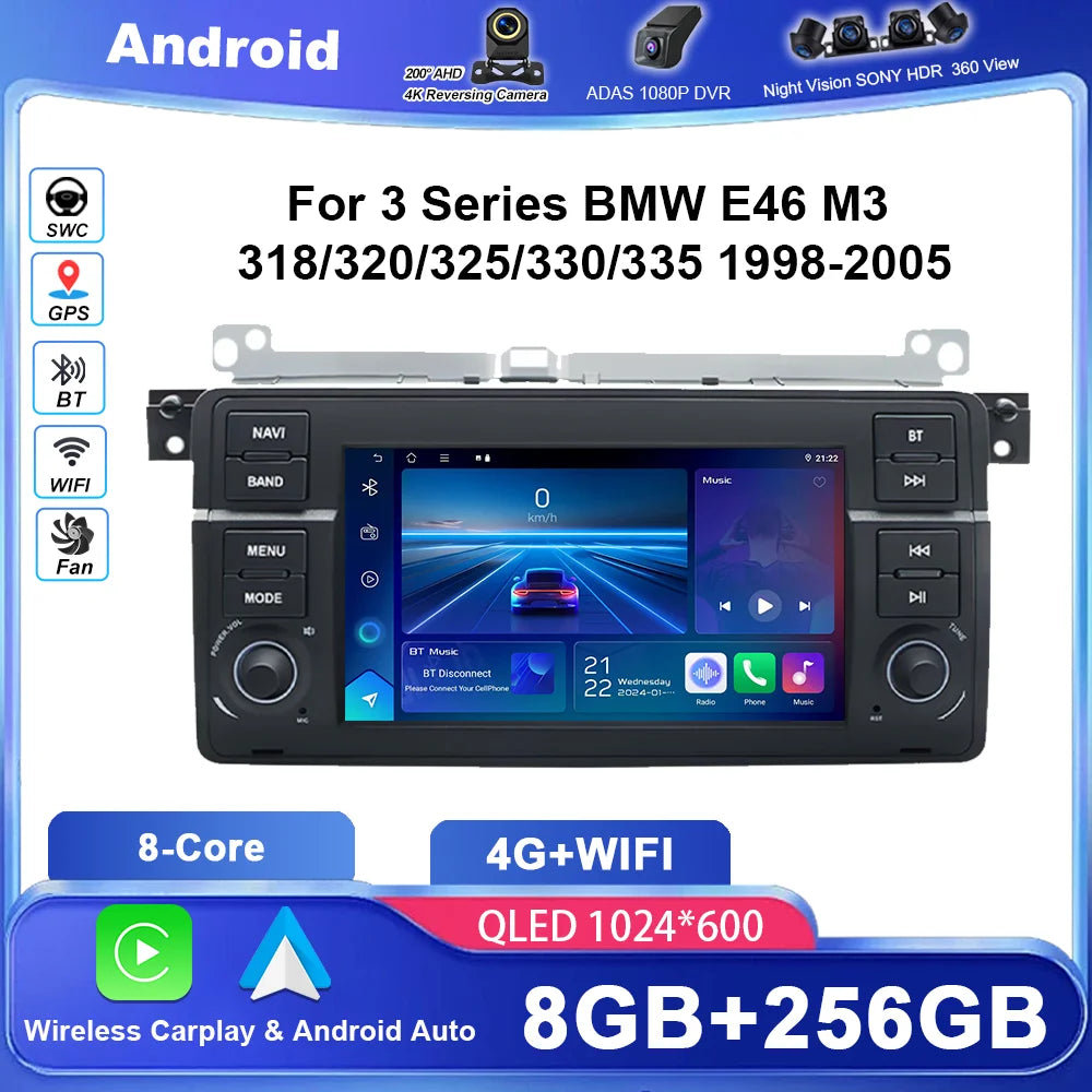 7 Inch Car Android Radio Stereo For 3 Series BMW E46 M3 318/320/325/330/335 1998-2005 Auto