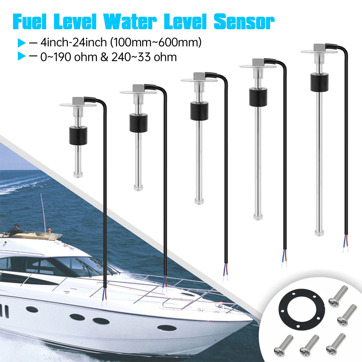 0-190 ohm 240-33ohm Water Level Gauge Meter 125mm 150mm 200mm 250mm 600mm Fuel Level Sensor Fuel - Automotive LED Light