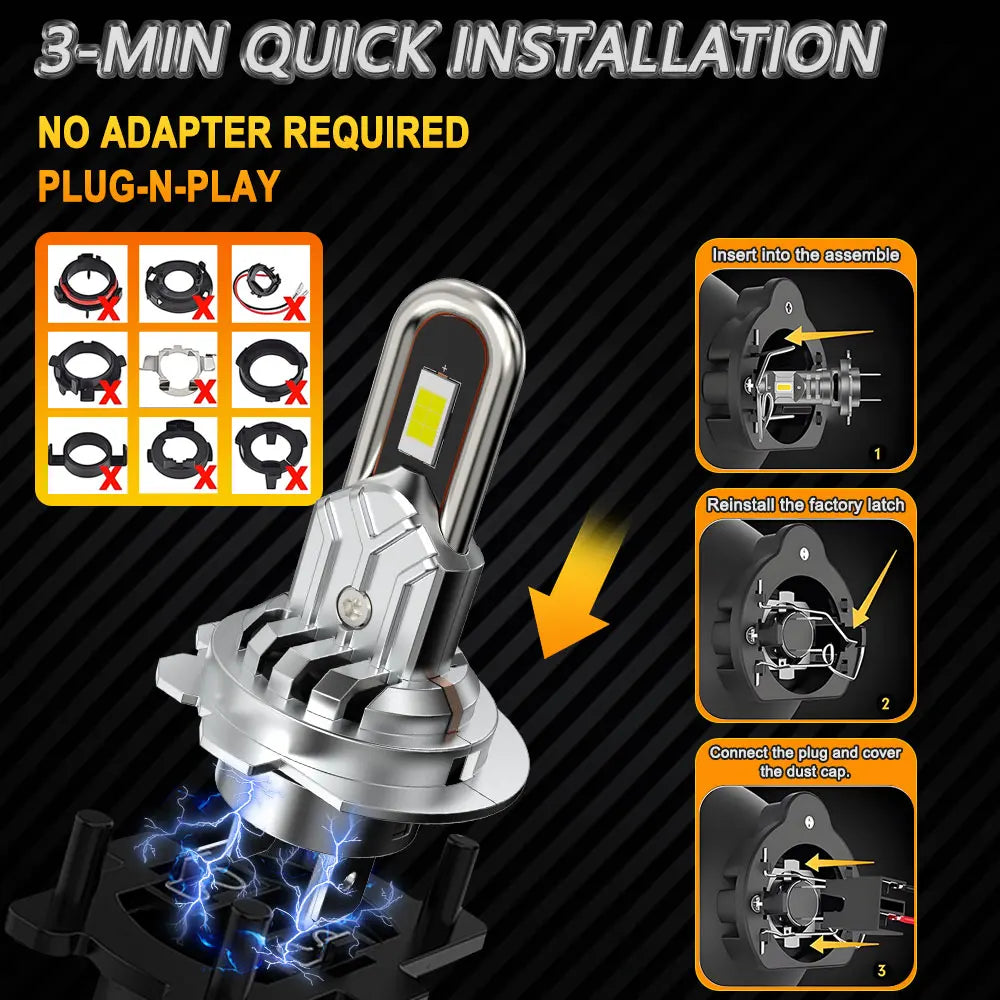 Turbo H7 H4 LED High Low Beam Headlamp Canbus Error Free Car Headlight H7 LED CSP Chip Aut