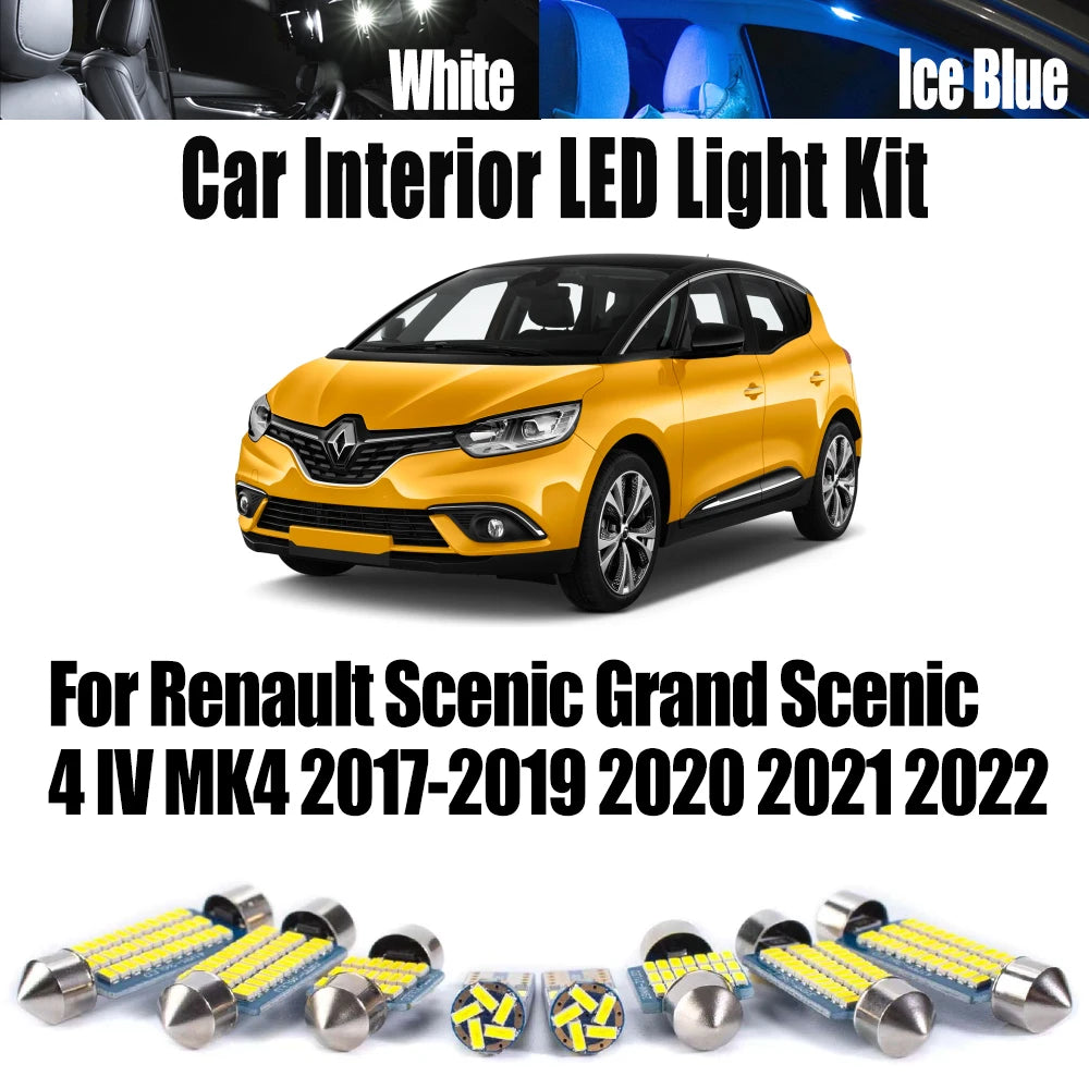12-Piece LED Interior Light Kit for Renault Scenic Grand Scenic 4 IV MK4 2017- 2021 - Canbus Dome Map Door Trunk Bulb...