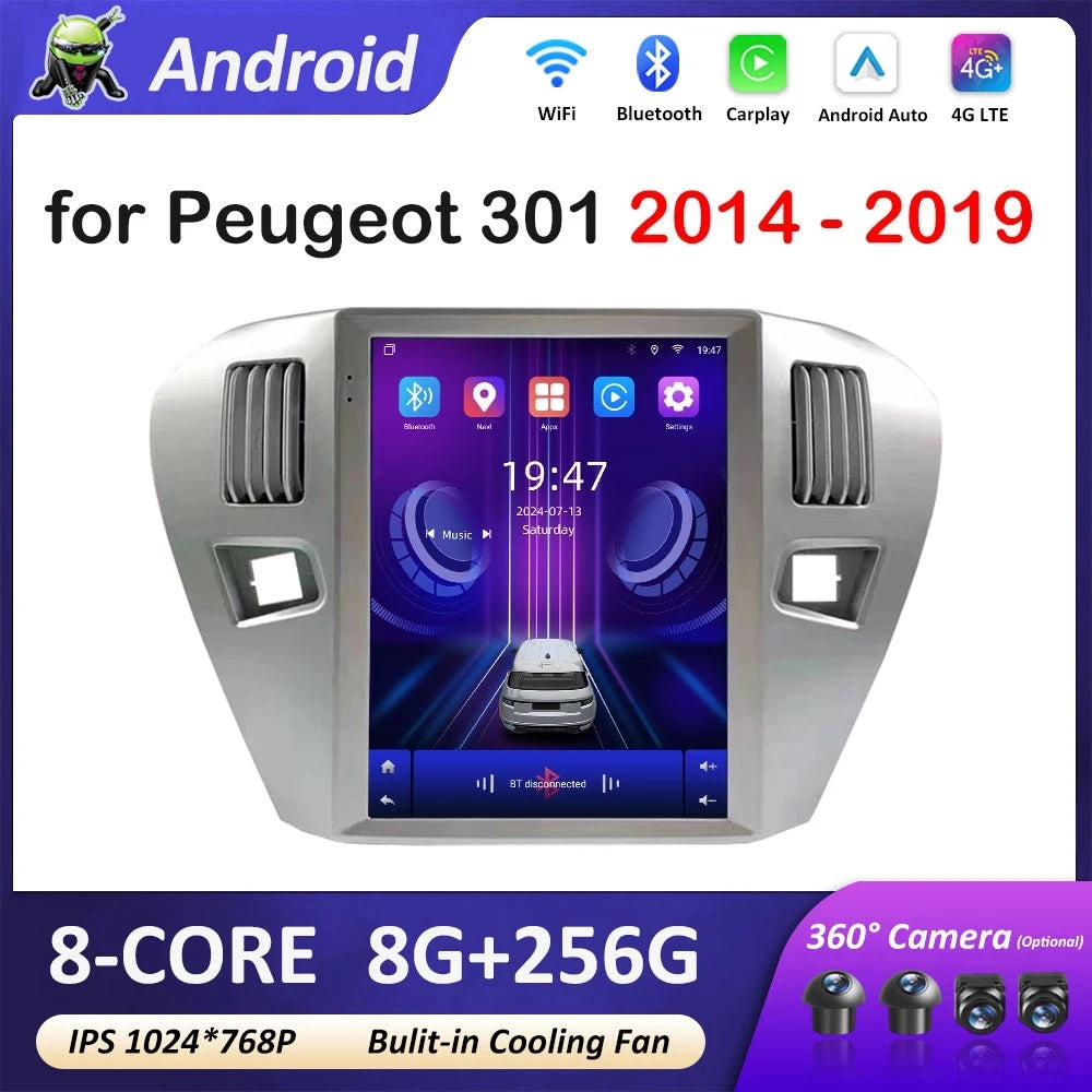9.7 inch for Peugeot 301 2014 - 2019 Car Multimedia Radio Video Player Wireless Carplay HD