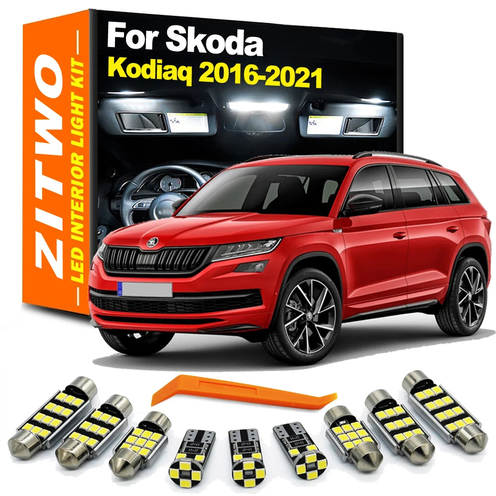 ZITWO 11Pcs No Error Canbus LED Interior Dome Reading Map Light Kit For Skoda Kodiaq 2016 2017 2018 2019 2020 2021 Car LED Bulb