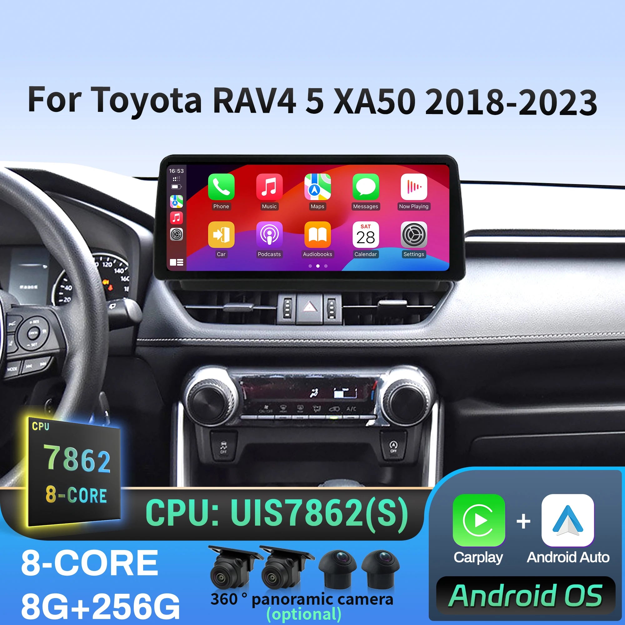 12.3 inch Android 14 Car Radio For Toyota RAV4 5 XA50 2018-2020 2021 2022 2023 GPS Multime