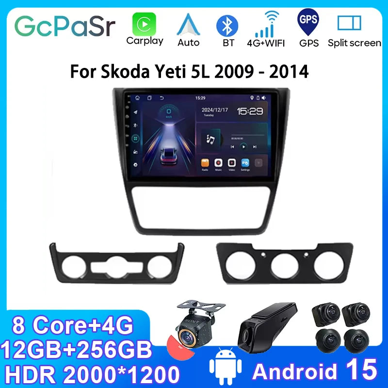 Android 15 Multimedia Video Player For Skoda Yeti 5L 2009-2014 Car Stereo Radio Navigation