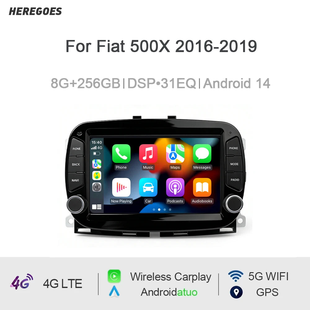 7" Android 15.0 8 Core 12GB RAM 256GB ROM Car Player GPS Autoradio Multimedia Car Radio for Fiat 500X 2016-2019 - DSP Ca