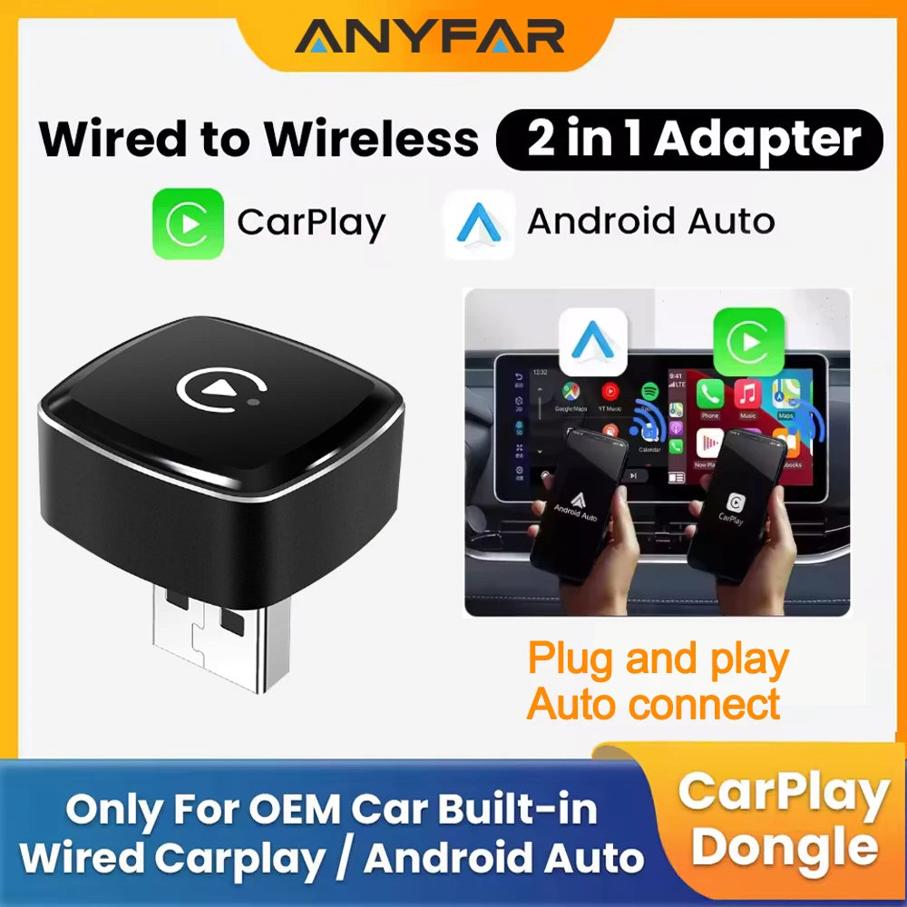 Wireless CarPlay Dongle 2in1 Wireless Android Auto Adapter AI Smart Box Car Intelligent Sy