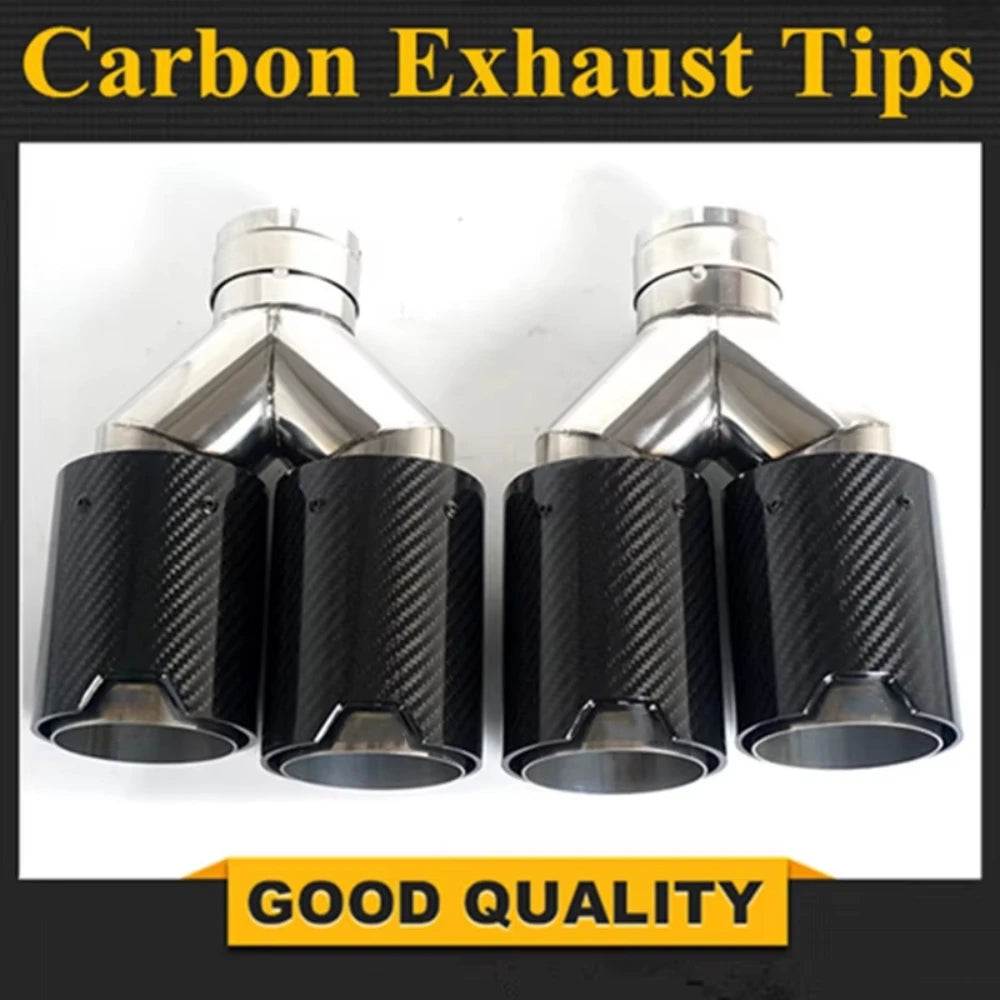 1Piece Quad Exhaust Muffler Tips M Performance Carbon Fiber M Logo Double Tail End Pipes Exhaust - Automotive LED Light