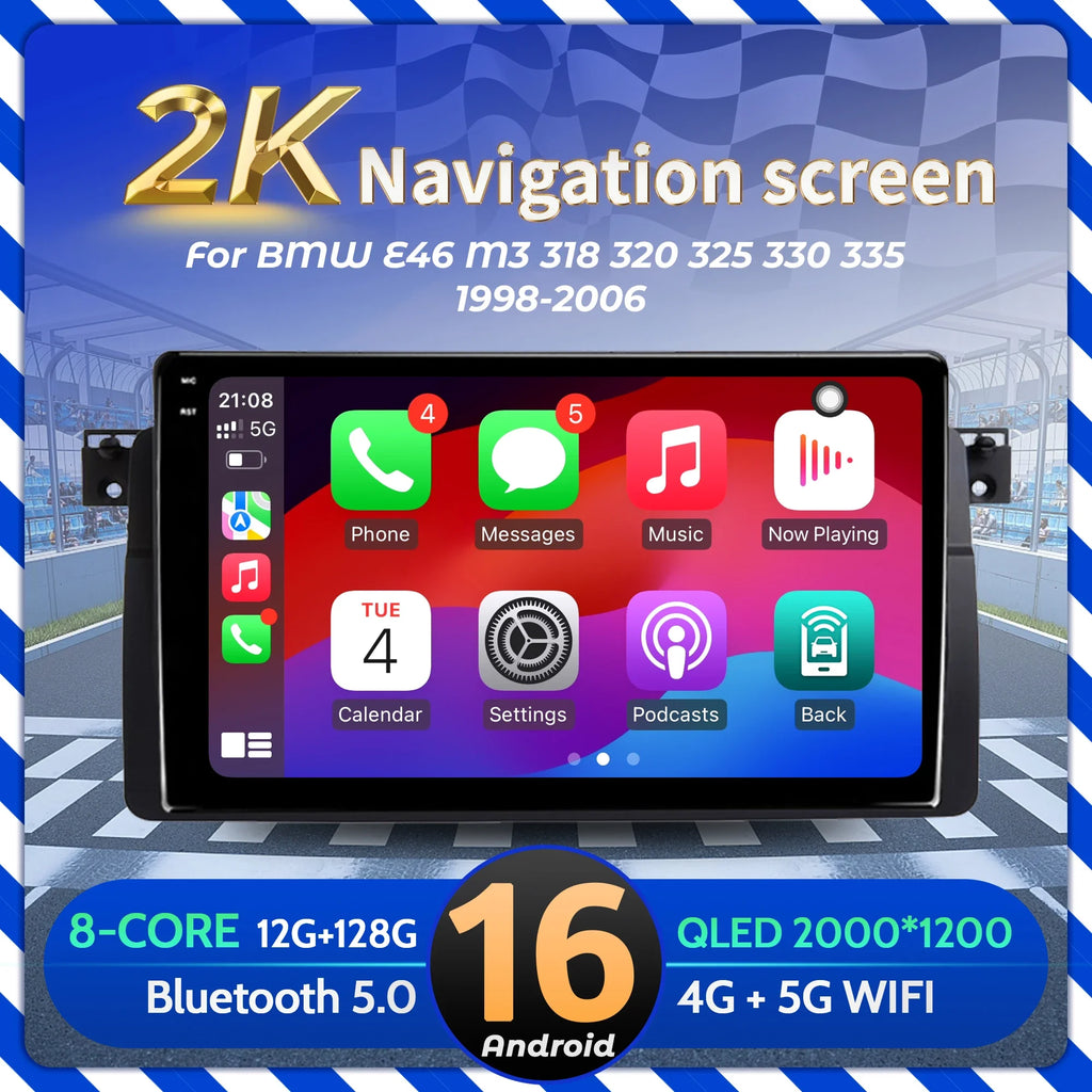 9 inch Car Radio Android 16 For BMW E46 M3 318 320 325 330 335 1998-2006 BT Carplay Multim