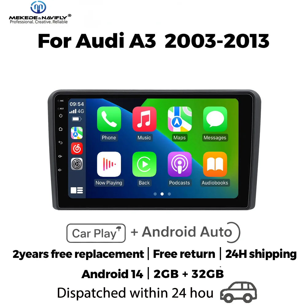 MEKEDE&NAVIFLY Android 14 Intelligent car audio system car radio Car radio For Audi A3 8P