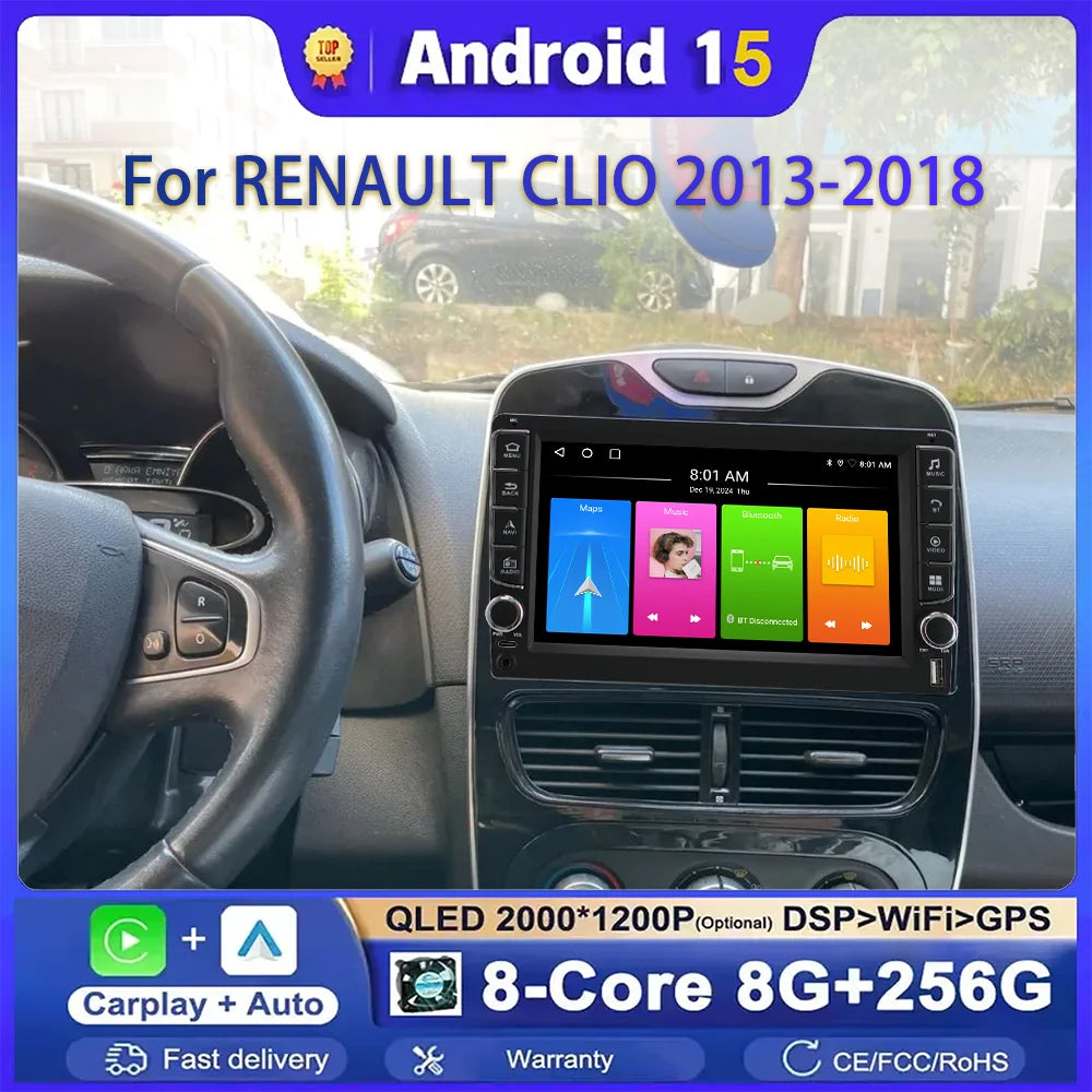 Android 15 For RENAULT CLIO 2013-2018 CarPlay Android Radio Multimedia Player 2Din GPS Nav | AUTOKITSHOP
