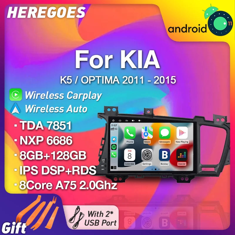 9" Android 11 Car Radio GPS for KIA K5 Optima 2011-2014 - 2Din IPS DSP Carplay Auto Stereo