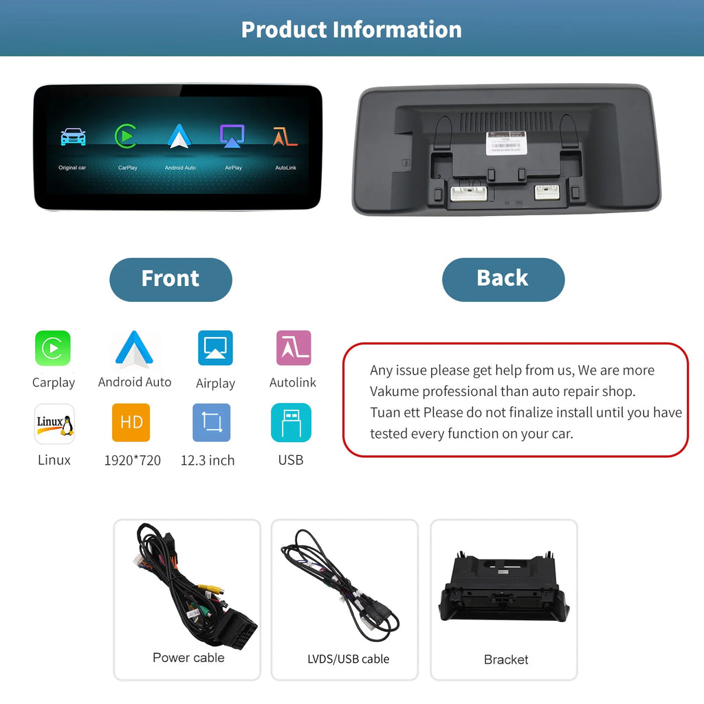 Wireless CarPlay Android Auto 12.3 Touch screen Multimedia Radio for Mercedes-Benz A W176  | AUTOKITSHOP