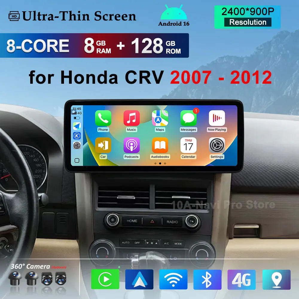 Wireless Carplay GPS Navigation WiFi BT for Honda CRV 2007 - 2012 Touch Screen Android 16