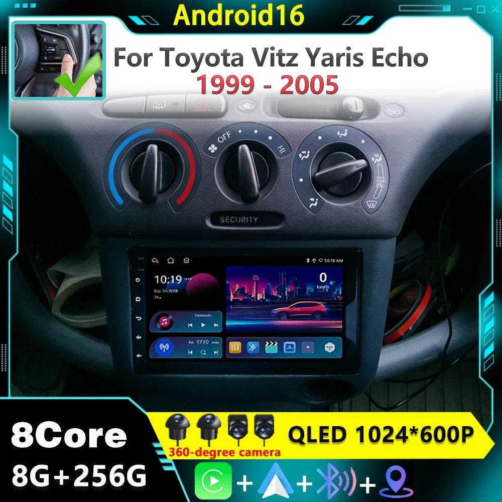For Toyota Vitz XP10 Yaris Platz Echo 1999 - 2005 Android 16 Car Radio Automotive Multimed