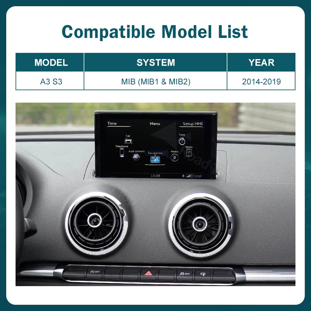 12.3 RoadTop Wireless CarPlay Multimedia Display Android Auto For Audi A3 S3 B9 MIB MIB2 2