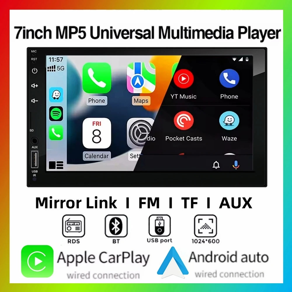 2DIN 7inch Car Multimedia MP5 Video Player Wired CarPlay Android Auto Mirrorlink Touch Scr | AUTOKITSHOP